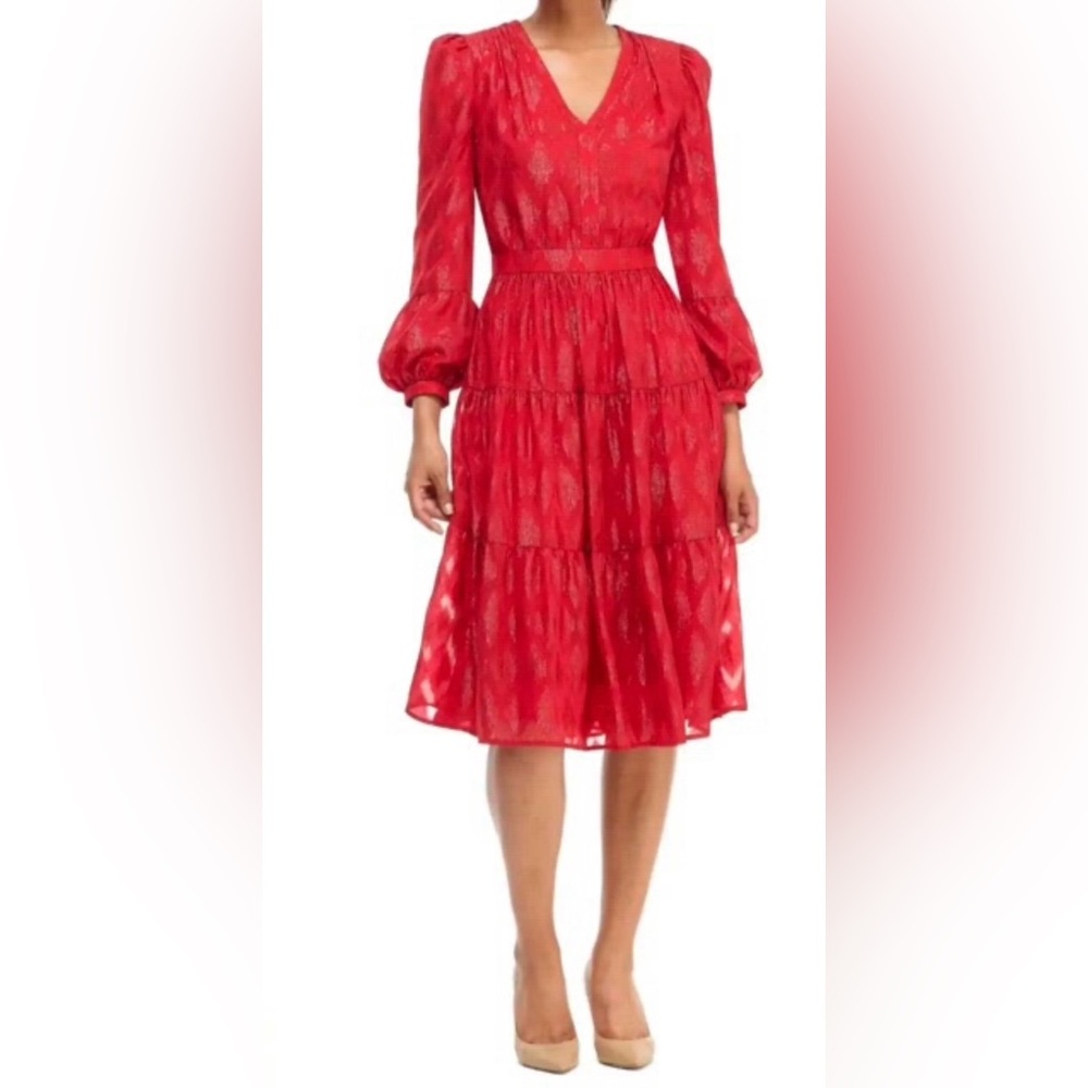 Gal Meets Glam Shimmer Red Midi Dress